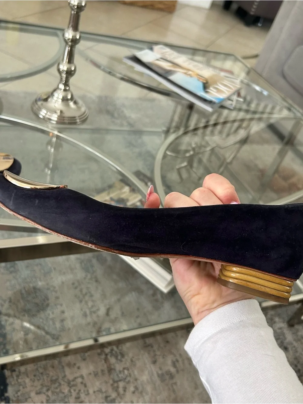 Tory Burch Navy Suede Flats with Gold Disc